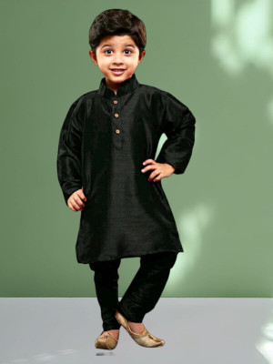 stylelife Boys Casual Kurta and Pyjama Set(Black Pack of 1)
