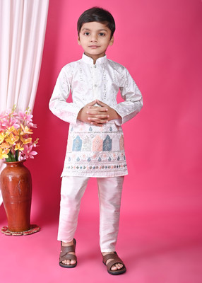 sifa collection Boys Festive & Party Kurta and Pyjama Set(White Pack of 1)