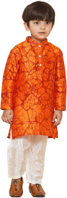 Sethukrishna Boys Festive & Party Kurta and Pyjama Set(Orange Pack of 1)