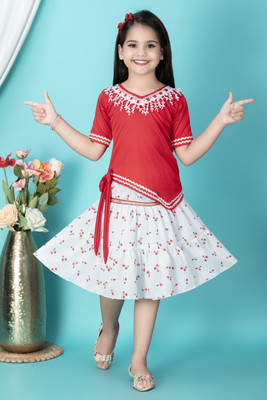 ABZ FASHION Girls Casual Top and Skirt Set(White Pack of 1)