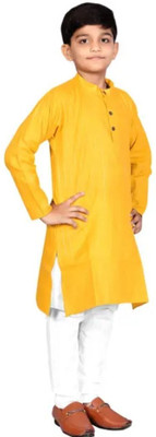 VC FASHION HUB Baby Boys Festive & Party Kurta and Pyjama Set(Yellow Pack of 1)