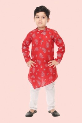 HENA TEXTILE Baby Boys Casual Kurta and Pyjama Set(Red Pack of 1)