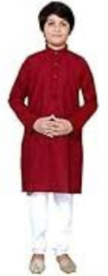 vd feb Boys Festive & Party Kurta and Pyjama Set(Maroon Pack of 1)