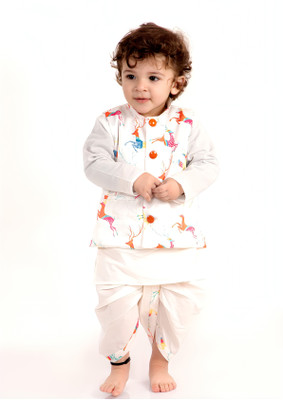 ELAN FASHION Baby Boys Casual Ethnic Jacket, Kurta and Dhoti Pant Set(White Pack of 1)