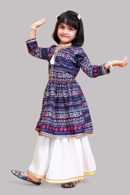 satyamfab Girls Festive & Party Kurta and Palazzo Set(Dark Blue Pack of 1)