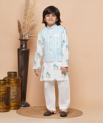 AJ Dezines Boys Festive & Party, Wedding Kurta, Waistcoat and Pyjama Set(Blue Pack of 1)