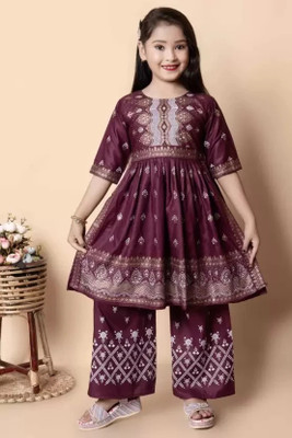 Kidsearth Girls Festive & Party Kurta and Palazzo Set(Maroon Pack of 1)