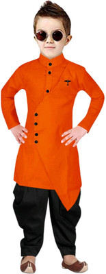 TRUST OUS Boys Festive & Party Kurta and Dhoti Pant Set(Orange Pack of 1)