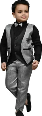HouseOfCommon Boys Festive & Party, Formal, Wedding Shirt, Waistcoat and Pant Set(Black Pack of 1)