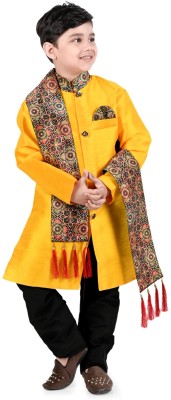 Smuktar garments Boys Casual, Festive & Party, Wedding Kurta, Pyjama & Dupatta Set(Yellow Pack of 3)