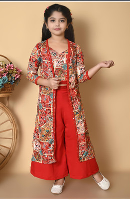 JG JHILIK GARMENTS Girls Festive & Party Ethnic Jacket, Kurta and Palazzo Set(Red Pack of 1)