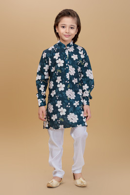 Mini Stitch Boys Festive & Party Kurta and Pyjama Set(Green Pack of 1)
