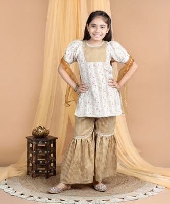CUTIEKINS Girls Festive & Party Kurta and Sharara Set(White Pack of 1)