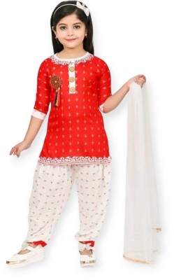 Shiidal Girls Casual, Formal, Festive & Party Kurta and Patiala Set(Red Pack of 1)