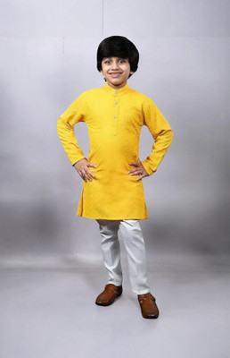 AMAN ENTERPRISE Boys Wedding Kurta and Pyjama Set(Yellow Pack of 1)