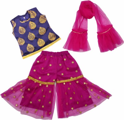 ALMOND STYLE Girls Casual Kurta, Pyjama & Dupatta Set(Pink Pack of 1)