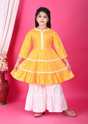 STYLE IQ Girls Festive & Party Kurta and Palazzo Set(Yellow Pack of 1)
