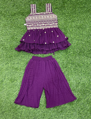 New Ekta Dresses Girls Festive & Party Kurta and Pyjama Set(Purple Pack of 1)