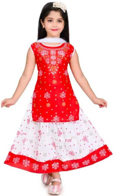 A M ENTERPRISE Girls Casual Top and Skirt Set(Blue Pack of 1)