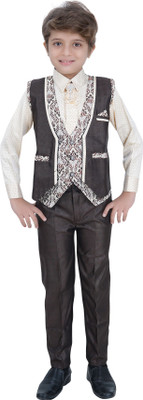 Aceline Boys Festive & Party Shirt, Waistcoat and Pant Set(Grey Pack of 1)