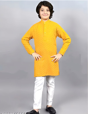 Alexa Cretion Boys Festive & Party Kurta and Pyjama Set(Yellow Pack of 1)