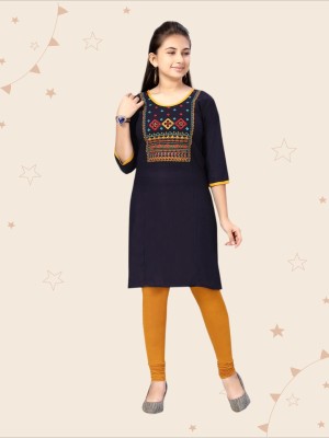 Kidotsav Girls Festive & Party Kurti and Legging Set(Dark Blue Pack of 1)