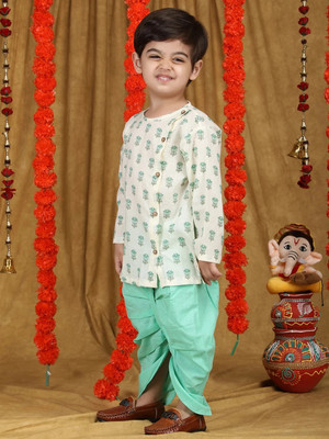 POLKA TOTS Boys Festive & Party Dhoti & Kurta Set(Light Blue Pack of 1)