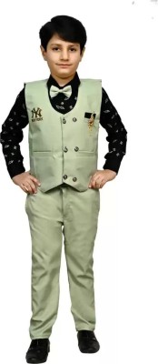 24era Boys Festive & Party Shirt, Waistcoat and Pant Set(Green Pack of 1)