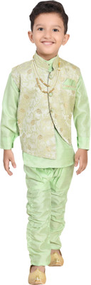 BABUSHONA Boys Wedding Kurta, Pyjama & Dupatta Set(Dark Green Pack of 1)
