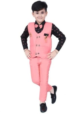 Anishka collection Boys Festive & Party, Wedding, Wedding, Casual Shirt, Waistcoat and Pant Set(Pink Pack of 1)