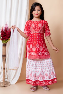 NEWZON Girls Festive & Party Kurta and Skirt Set(Red Pack of 1)