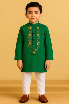 Oxipital Club Boys Festive & Party Kurta and Pyjama Set(Green Pack of 1)