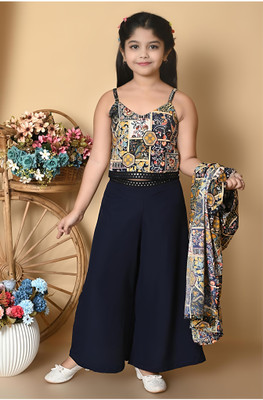 JGLIMAFASHION Girls Festive & Party Ethnic Jacket, Kurta and Palazzo Set(Dark Blue Pack of 1)