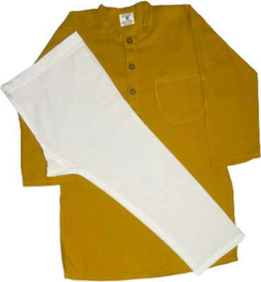 KEERRAZ Boys Casual Kurta and Pyjama Set(Yellow Pack of 1)