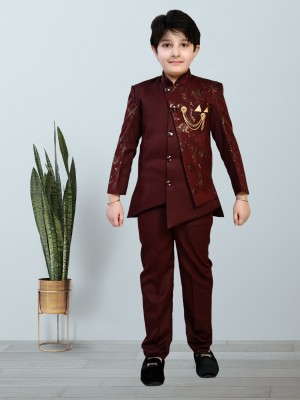 Zolario Boys Festive & Party Kurta and Trouser Set(Maroon Pack of 1)