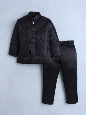 Fourfolds Boys Festive & Party, Wedding Blazer and Pant Set(Black Pack of 1)