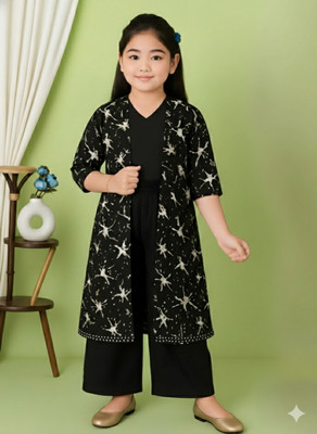 ARIFA INTERNATIONAL Girls Festive & Party Ethnic Jacket, Kurta and Palazzo Set(Black Pack of 1)