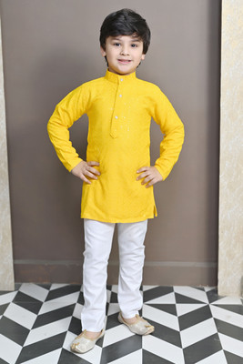 BT DEZINES Boys Festive & Party Kurta and Pyjama Set(Yellow Pack of 1)