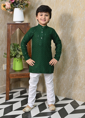 BT DEZINES Boys Festive & Party Kurta and Pyjama Set(Green Pack of 1)
