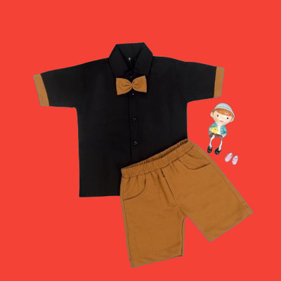 JANNIFASHION Baby Boys Casual, Festive & Party, Formal, Wedding Shirt & Waistcoat Set(Black Pack of 1)