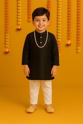 Shine Club Baby Boys Festive & Party Kurta and Pyjama Set(Gold Pack of 1)