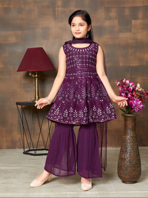 Aarika Girls Festive & Party Salwar and Kurta Set(Purple Pack of 1)