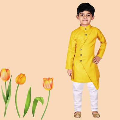 VDC FASHION HUB Baby Boys Festive & Party Kurta and Pyjama Set(Yellow Pack of 1)