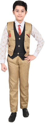 BeenBee Boys Festive & Party, Wedding Shirt, Waistcoat and Pant Set(Beige Pack of 1)