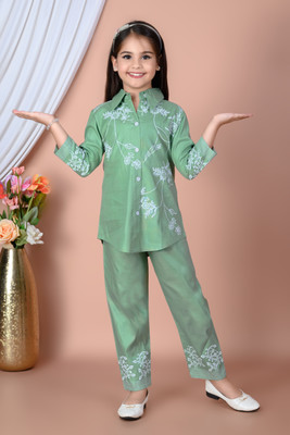 SK LIFESTYLE Girls Festive & Party Kurta and Trouser Set(Light Green Pack of 1)