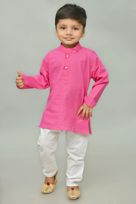 HouseOfCommon Baby Boys Festive & Party Kurta and Churidar Set(Pink Pack of 1)