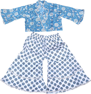 spack jerrow Baby Girls Festive & Party Kurta and Trouser Set(Blue Pack of 1)
