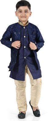 new gen Boys Festive & Party, Wedding Kurta and Pyjama Set(Dark Blue Pack of 2)