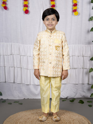 VALUE CREATION Boys Wedding Kurta and Pyjama Set(Yellow Pack of 1)