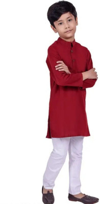 vd feb Boys Festive & Party Kurta and Pyjama Set(Maroon Pack of 1)